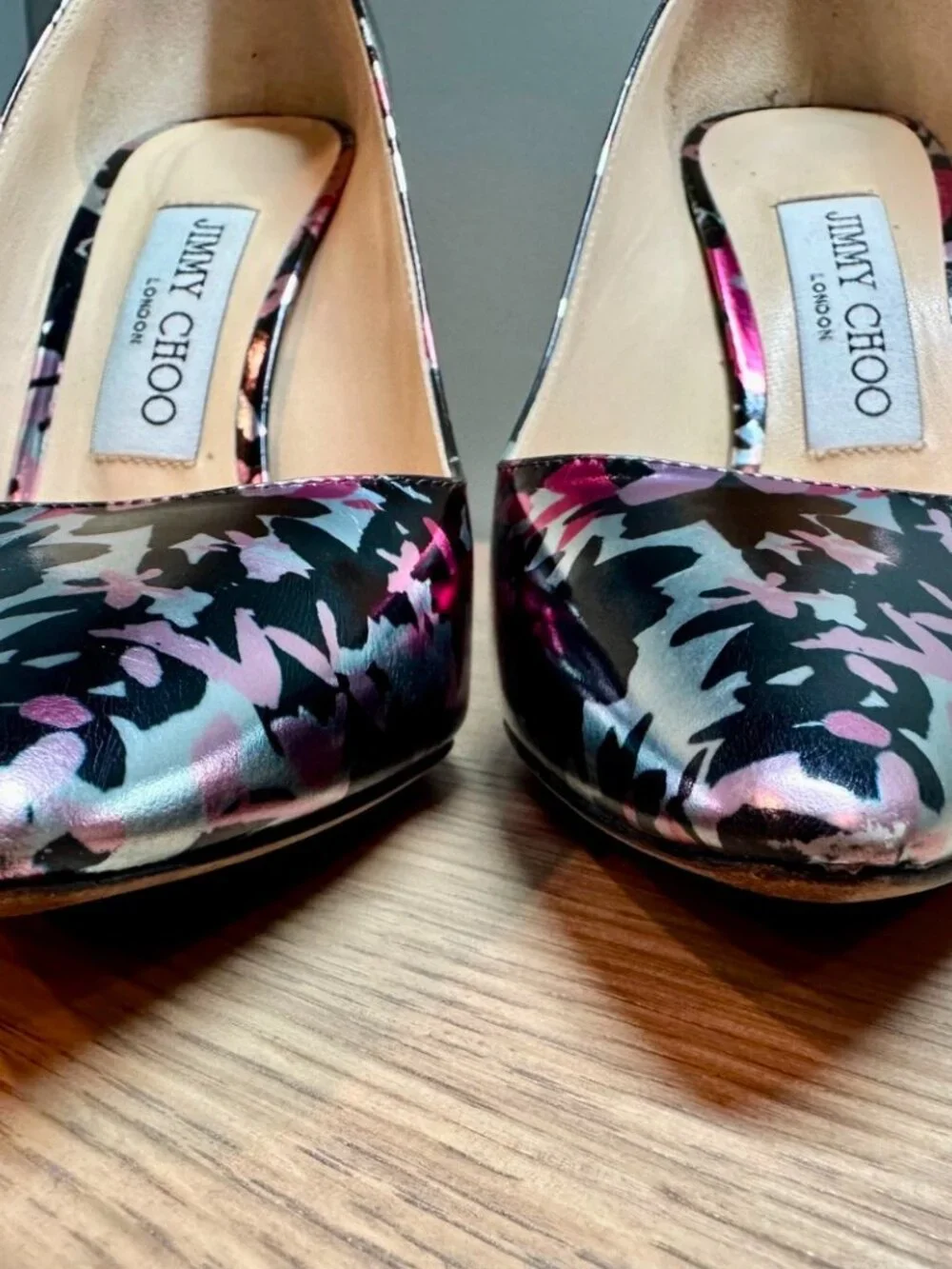 Jimmy Choo Floral Metallic Pumps Heels Pointed Toe